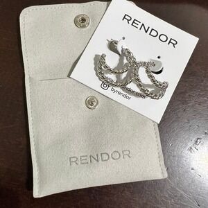 Rachel Zoe Curateur x Rendor Victoria Double Hoop Earrings White Gold Plate RARE